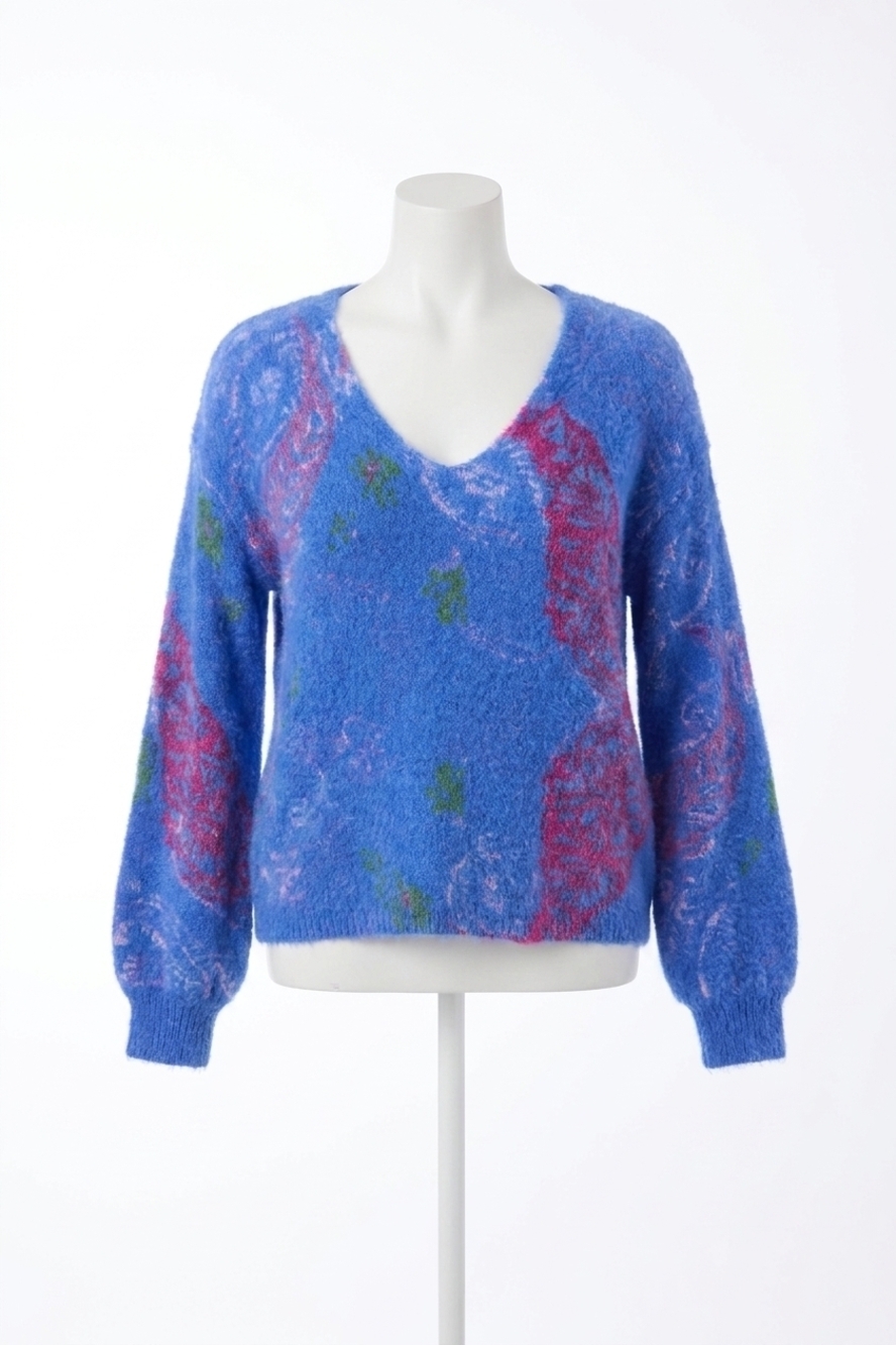 NEW TRIBAL wear 2 ways front to back fuzzy long sleeve sweater in lapis